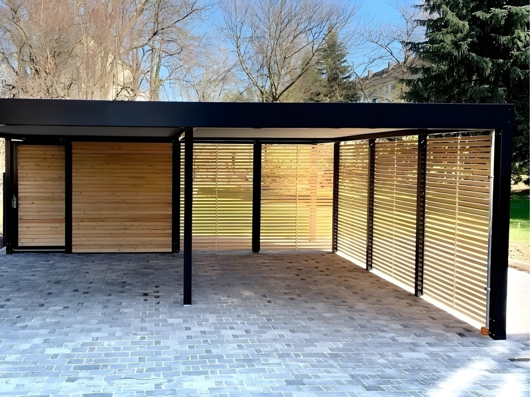 Навес для автомобиля двускатный перед гаражом